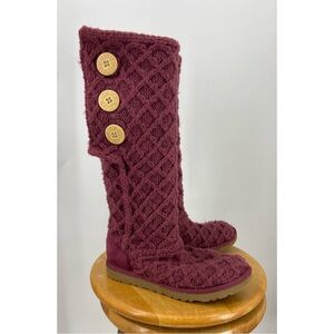 UGG Lattice Cardy Tall Knit Sweater Boots Women's Size 7, pink/Burgundy